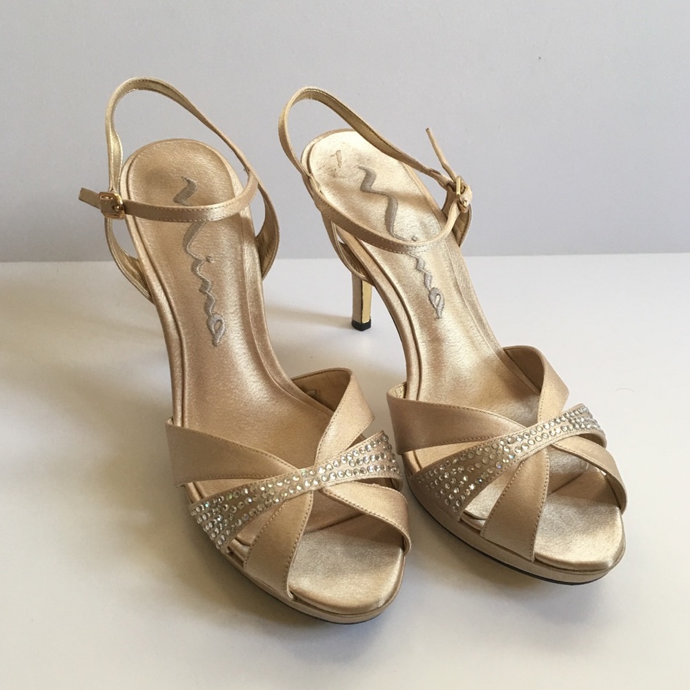 Gold Heels- Rhinestone Details- Size 9- Nina